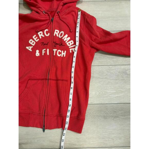 Abercrombie & Fitch Womens Zip Up Hoodie Mediuim Red New York 3/4 Sleeves - Picture 6 of 8